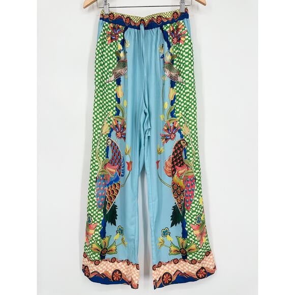 Rotimia Gilly Bird Floral Print Wide Leg Pant Elastic Waist Boho Palazzo Printed - Picture 2 of 9